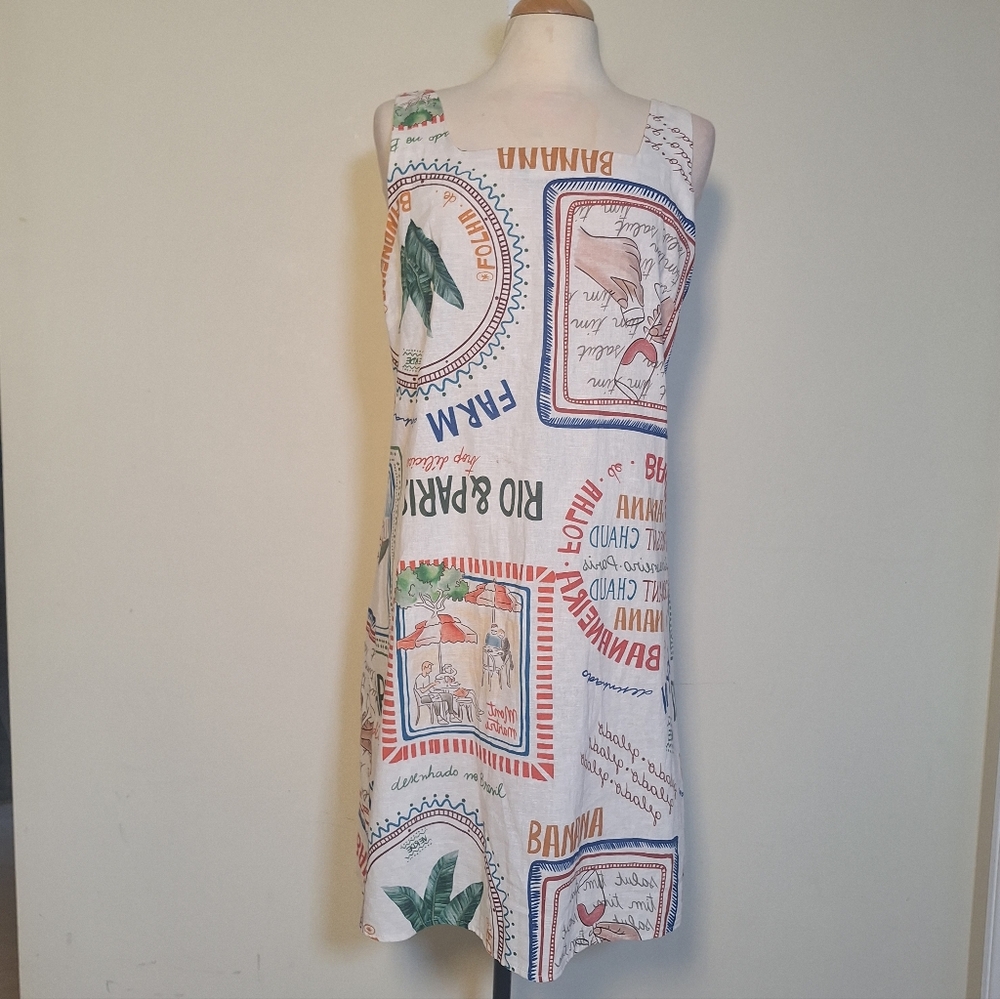 Spighe De Lino Italy Linen Blend Post Card Travel Dress Size XL